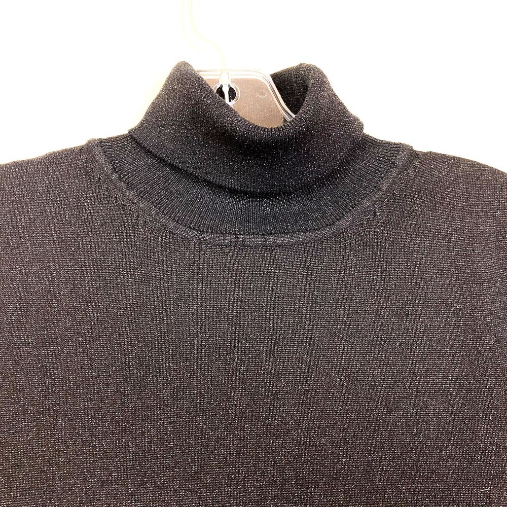 Grace Elements Women Turtleneck Top Size M Silk Blend Black Sparkly Gold Festive - Picture 3 of 8